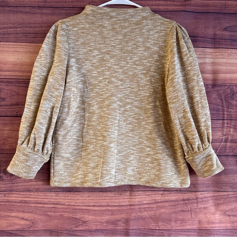 Madewell Puff Sleeve Turtleneck Top Mustard Yellow Space Dye Marl XS - Picture 2 of 6